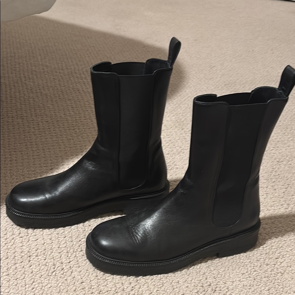 Black Leather Staud Chelsea Boots